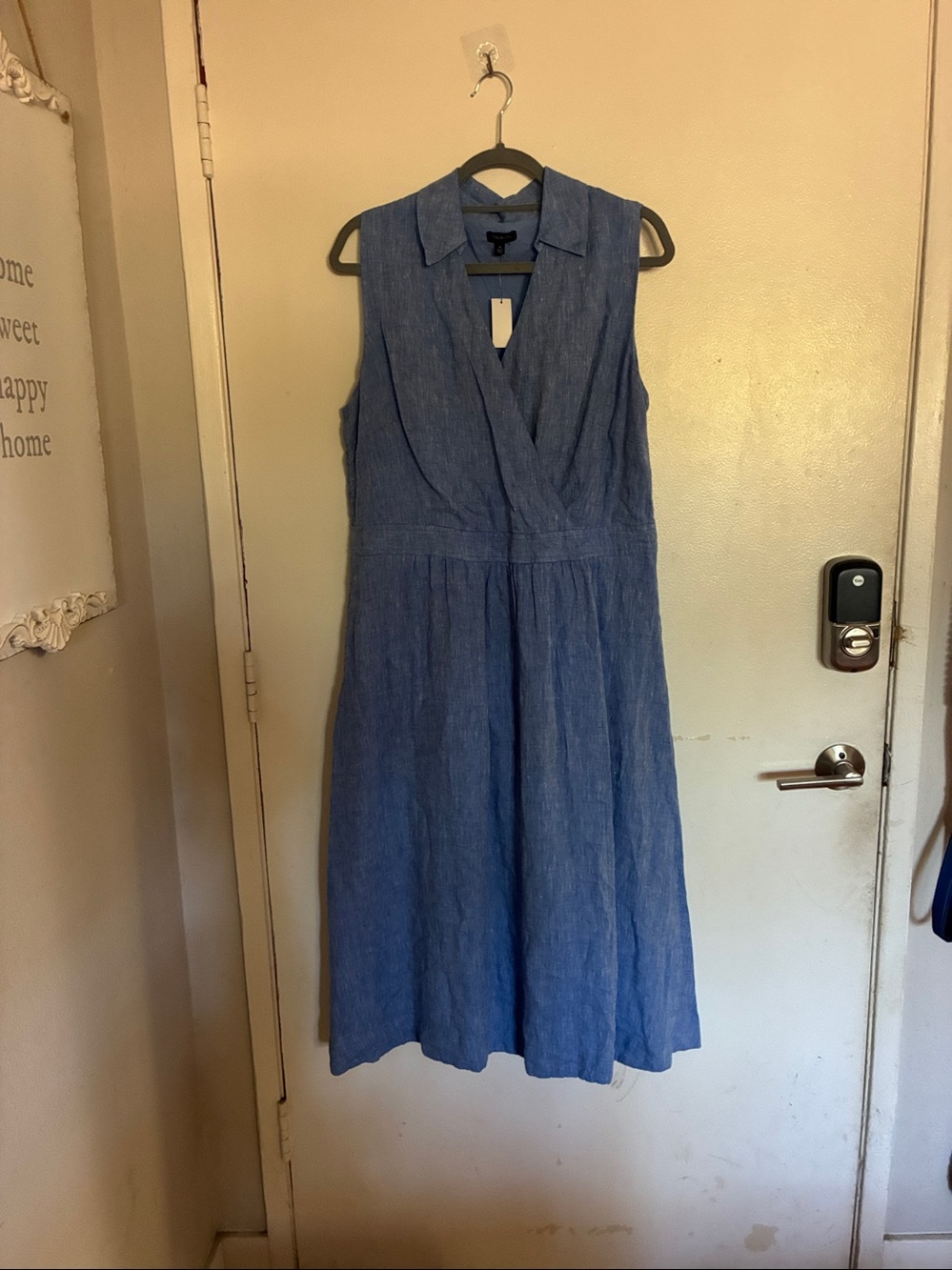 Talbots Linen Chambray Flare Dress With Pockets  V Neck  SIZE 14   NWT  ($159)